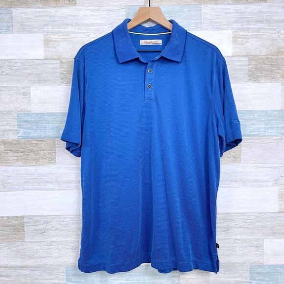 Tommy Bahama Soft Touch Polo Shirt Blue Modal Blend Stretch Casual Mens Large - Picture 1 of 7